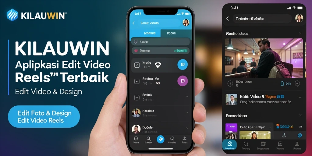 Tampilan antarmuka aplikasi KILAUWIN untuk edit video reels yang menarik.