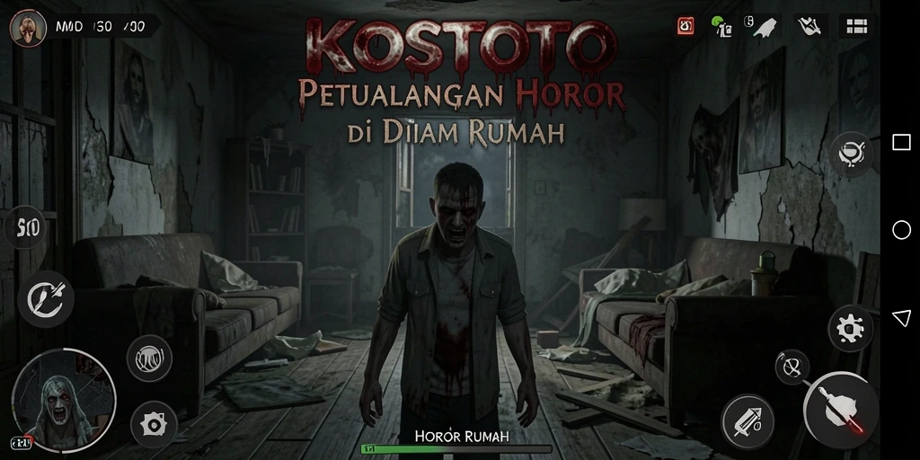 Tampilan antarmuka KOSTOTO dengan elemen horor yang menyeramkan.