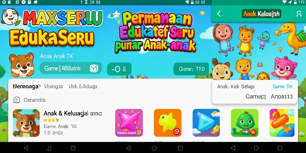 Tampilan antarmuka menarik dan interaktif MAXSERU untuk anak-anak.