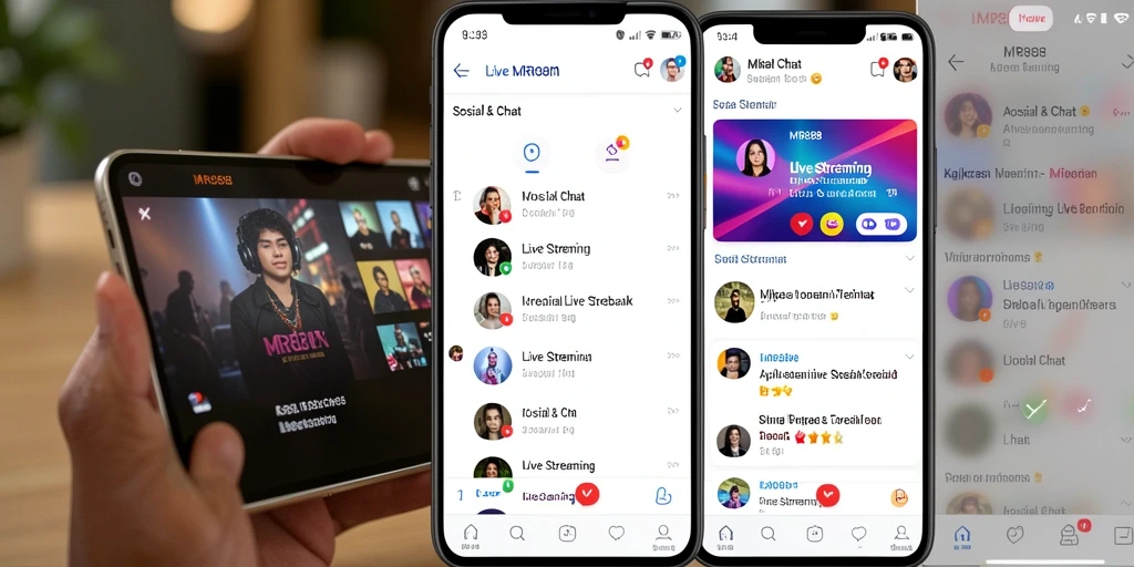 Tampilan antarmuka live streaming aplikasi MR888 yang menarik dan interaktif.